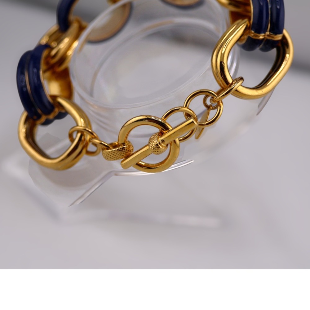 Kenneth Jay Lane KJL Blue Enamel Gold Chunky Chain Link Bracelet NOS Mint Vtg - Picture 6 of 7